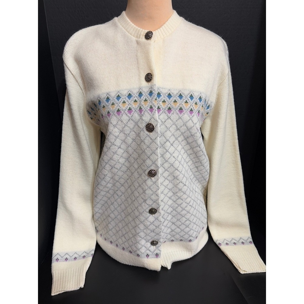 Jersild VTG Cream Fair Isle Nordic Button Cardigan Sweater Made USA Layering